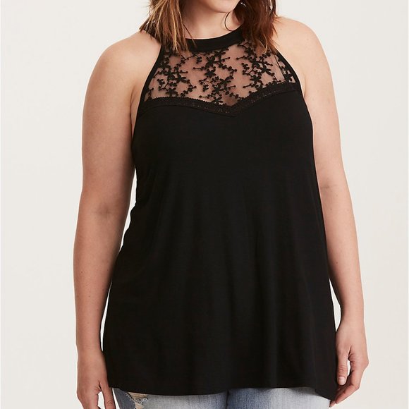 Black High Neck Illusion Tank Torrid Plus Size 00 - Picture 1 of 6